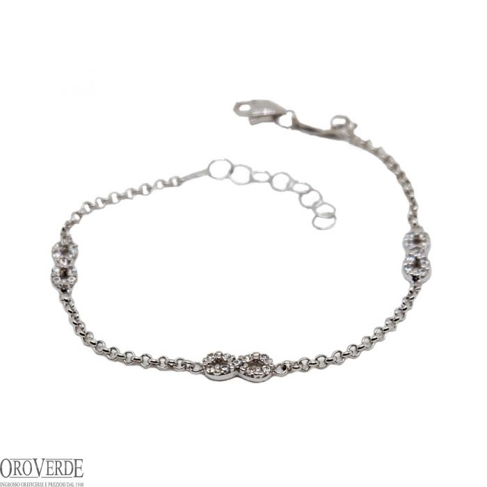 bracciale bimba infinito con catenina rolò e soggetti zirconati cm.14 con  rid.fino a cm.12