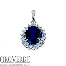 ciondolo pietra blu con zirconi ovale alt.15mm. larg.13mm.