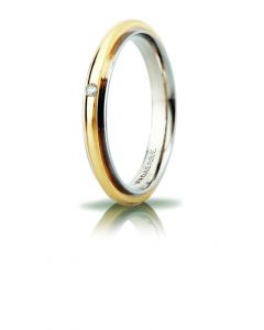 fede andromeda slim Unoaerre in oro bianco e giallo e diamante 0,01 ct. larga 3mm.