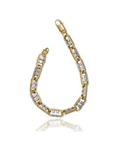 Bracciale uomo con maglia rettangolare bicolore con chiusura a moschettone