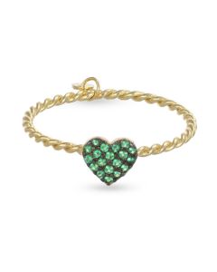 Anello con cuore verde pavè