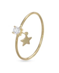 Anello con zircone centrale e charm a forma di stella