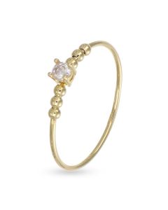 Anello con zircone centrale e dettagli a sfera