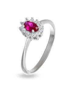 Anello con pietra rossa e zirconi