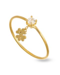 Anello con zircone e quadrifoglio pendente