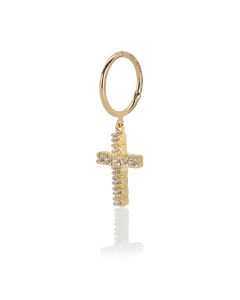 orecchino lobo croce pendente con zirconi e chiusura a click