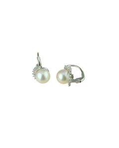orecchini perla e zirconi con gancio a monachina diam.7,5mm