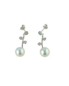 orecchini perla e zirconi pendenti diam.9,5mm