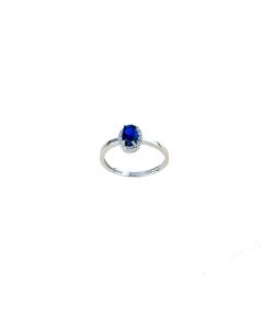 anello solitario con pietra blu e zirconi