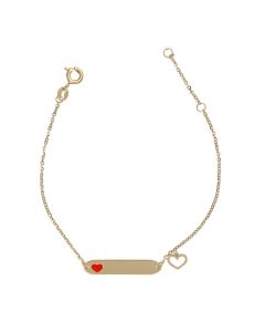 bracciale targa con cuore smaltato e cuore pendente