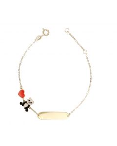 bracciale targa con panda e cuore smaltato