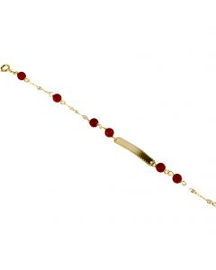 bracciale con targa con bordo puntinato e sfere di corallo