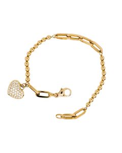 bracciale catena e sfere con cuore pendente pavè di zirconi