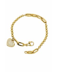 bracciale catena e sfere con cuore pendente pavè di zirconi