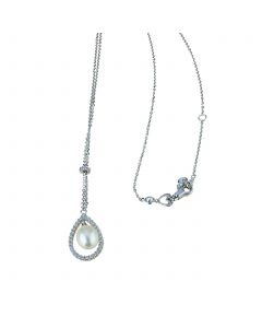 girocollo con perla ovale pendente e cornice pavè di zirconi cm.45 con rid.cm.42